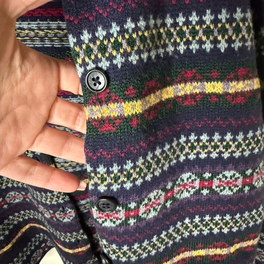 Lauren Ralph Lauren Fair Isle LambsWool Cardigan Sweater Women L Vintage Nordic - Picture 3 of 4